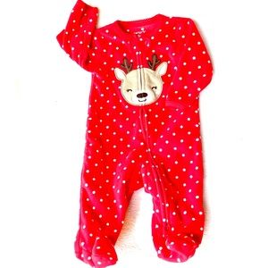 Carter's Reindeer Polka Dot Fleece Footie Pajamas - 3 mos